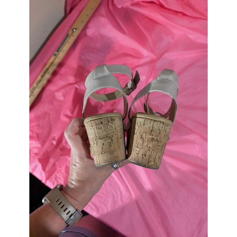 Aldo‎ nude strappy wedge cork sole sandal shoe womens 8